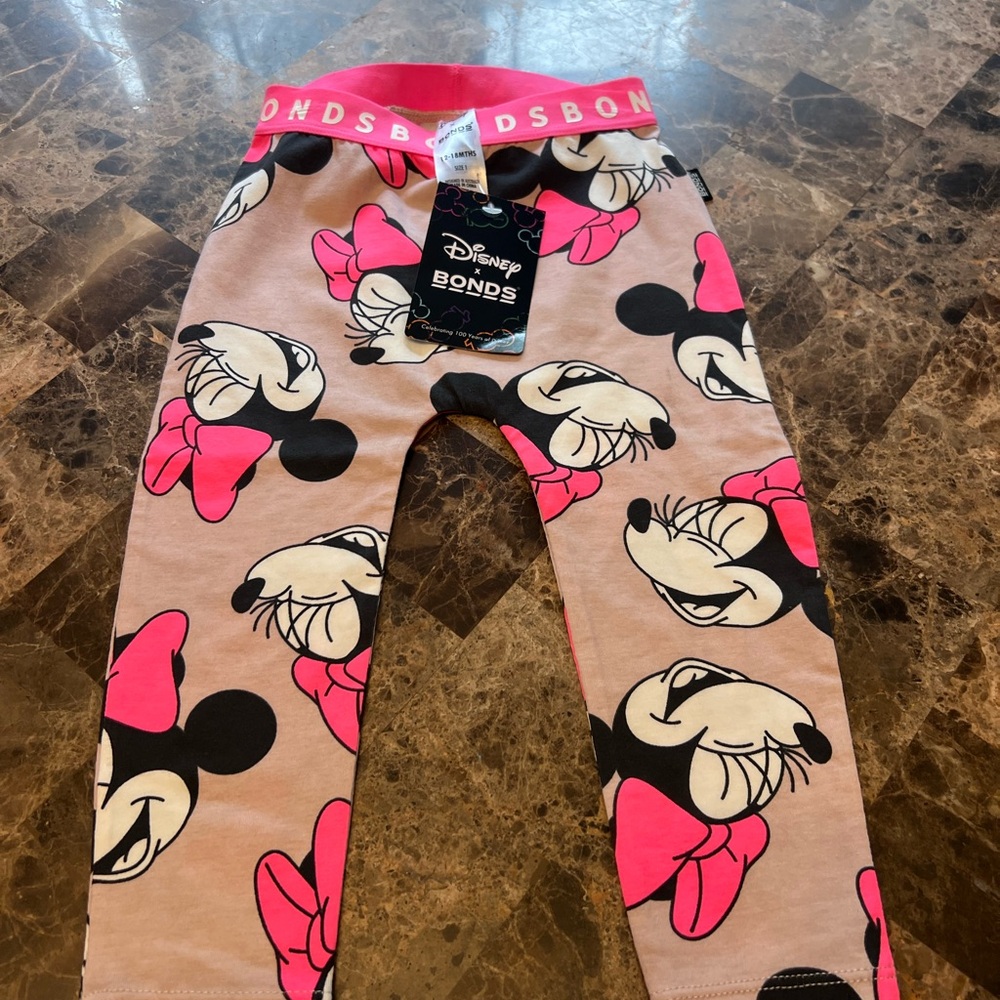 Bonds Kids Leggings - Pink and Black Minnie Print